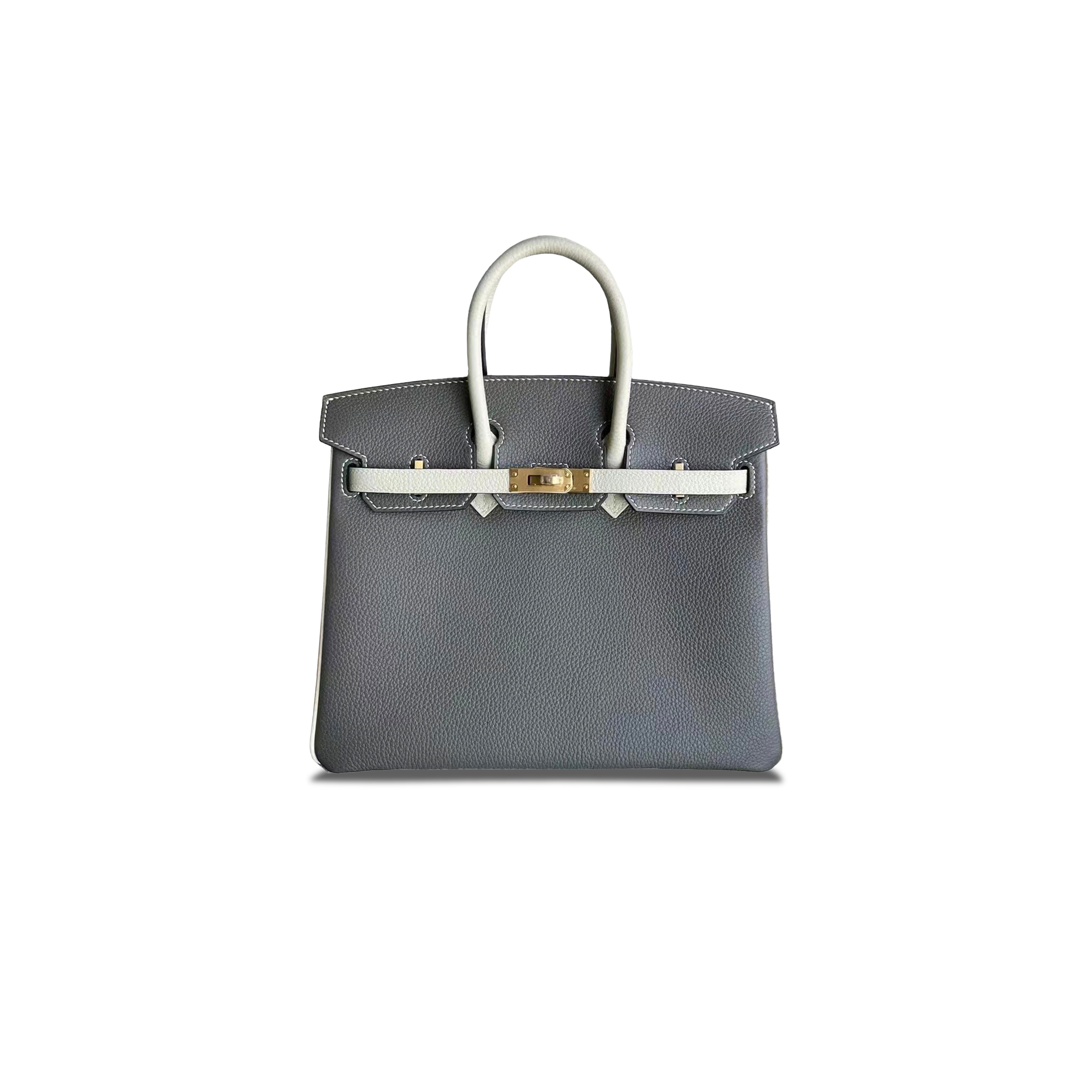 HERMES MASTER BIRKIN 25 TOGO LEATHER ASPHALT GREY AND MILKSHAKE WHITE GOLD BUCKLE BAG H028365CC09 (25*20*13cm)